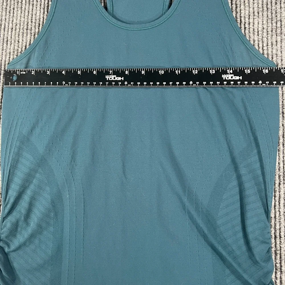 Athleta Womens Shirt Medium Green Sleeveless Activewear Tank Top Scrunch Sides